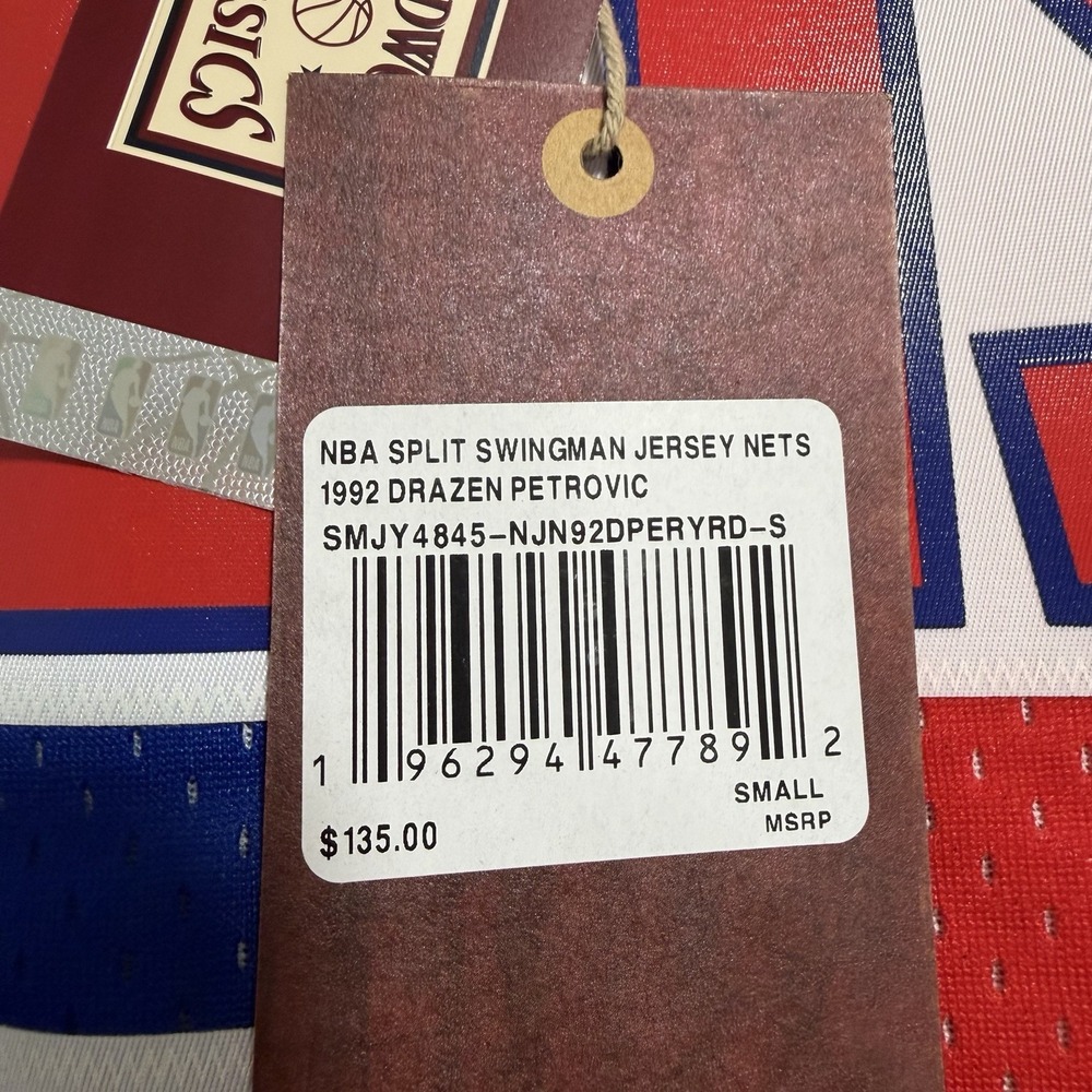 Mitchell & Ness Drazen Petrovic New Jersey Nets Jersey Mens Sz S Red/Blue Split - Picture 8 of 8